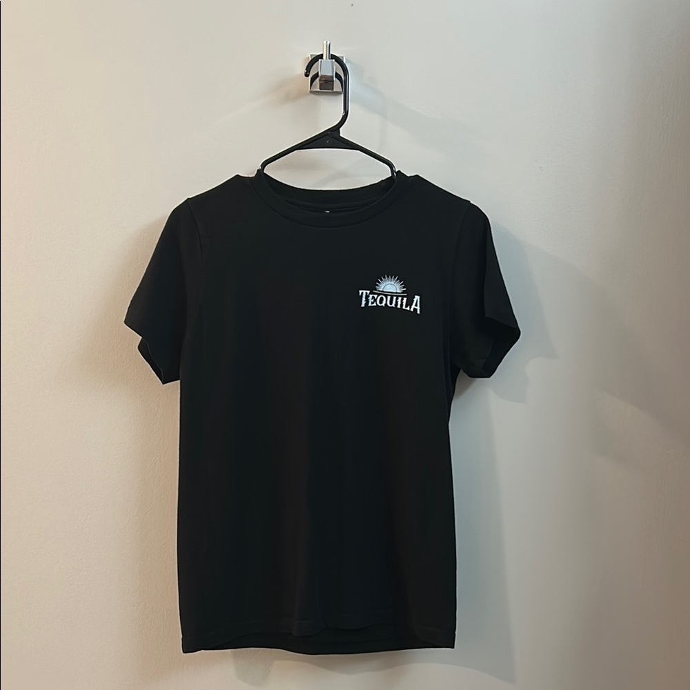Black Graphic Tee with Light Blue Tequila Print